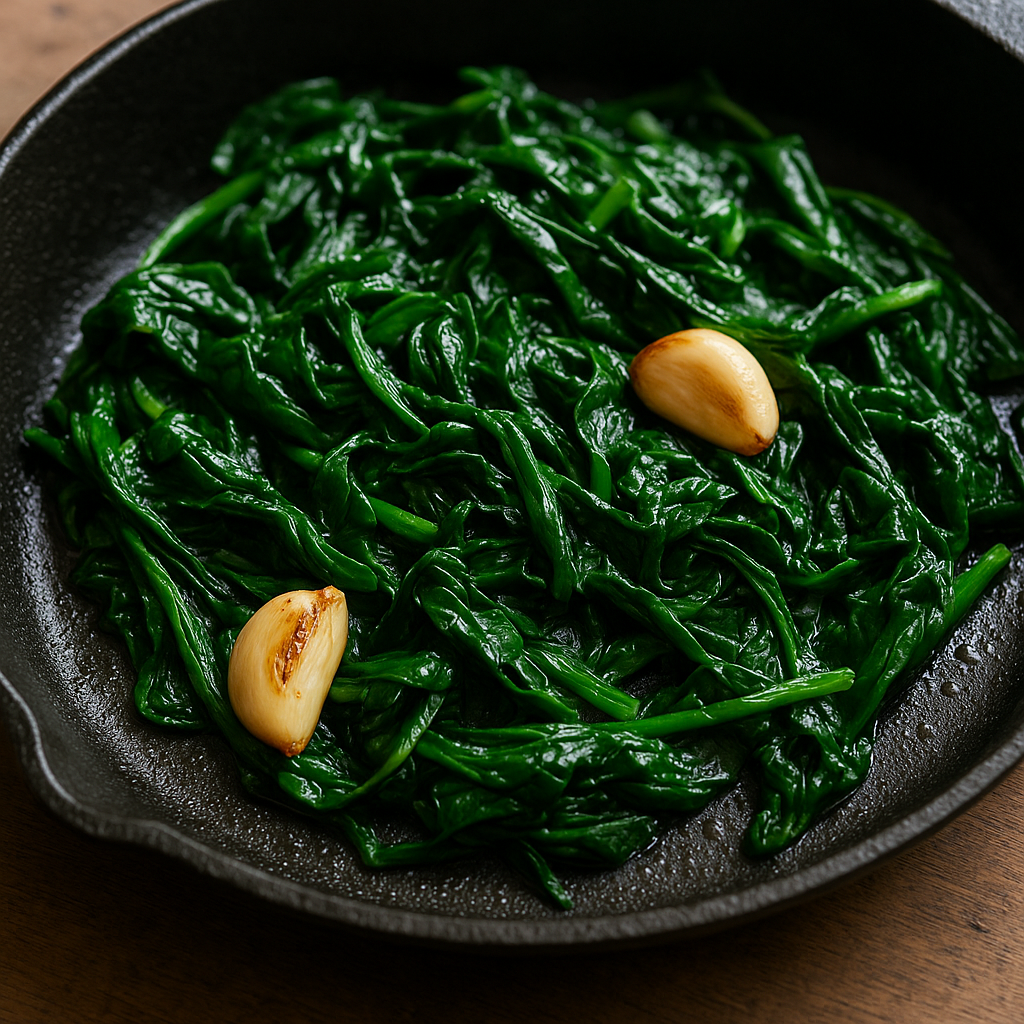 Sautéed spinach with garlic, a heart-healthy leafy green dish