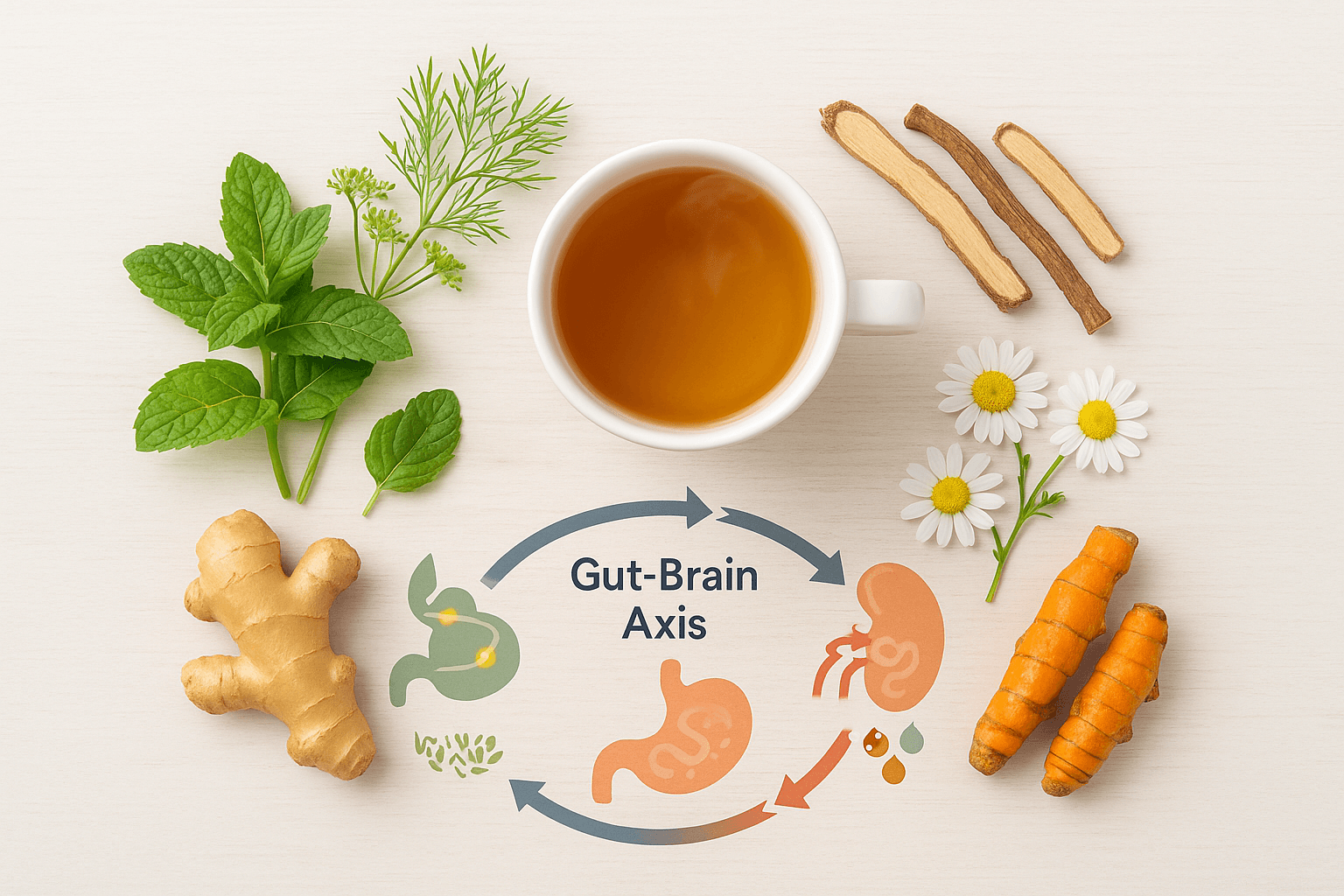 Natural herbs, taken in simple forms like tea, can help balance the gut and brain connection, easing digestion and promoting wellness.